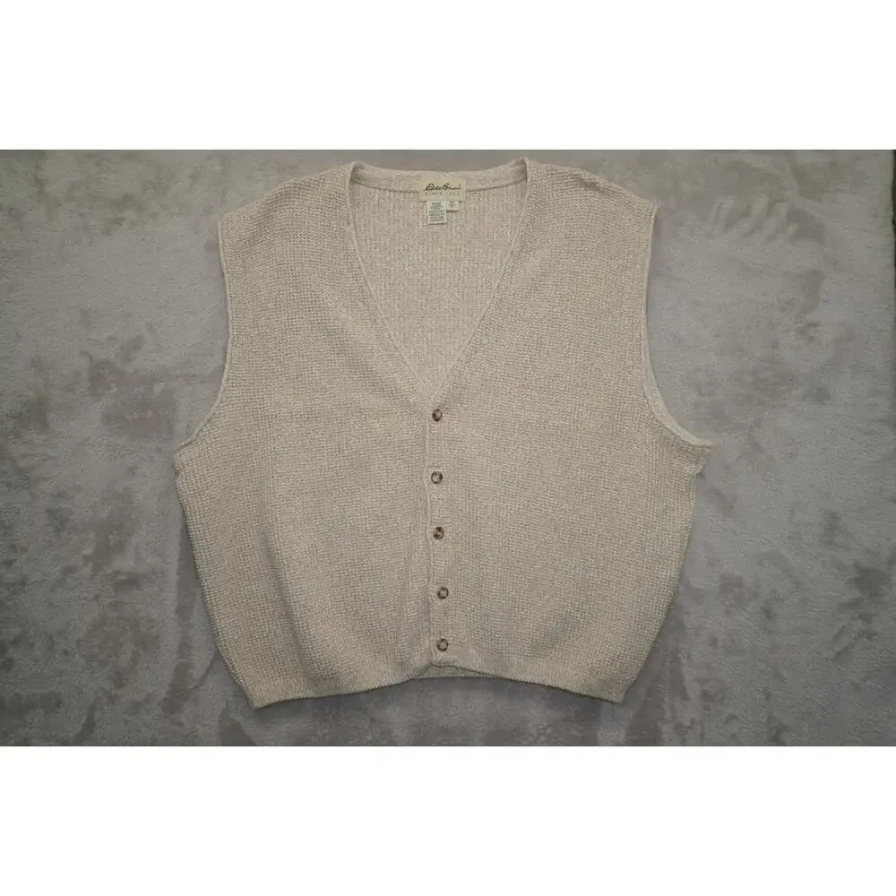 Eddie Bauer USA Made 100% Cotton Knit Sweater Vest Men’s XL Beige Vintage